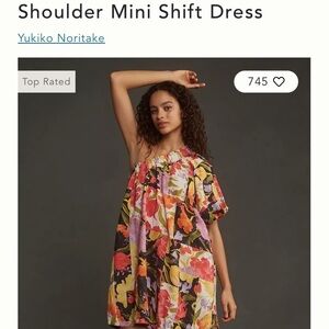 Size M Anthropologie women’s Yukio Noritake One-Shoulder Mini Shift floral Dress